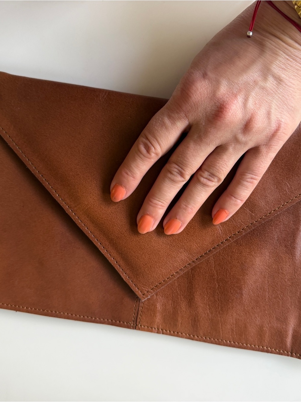 Brown Leather Envelope Clutch - Sleek Minimalist Style